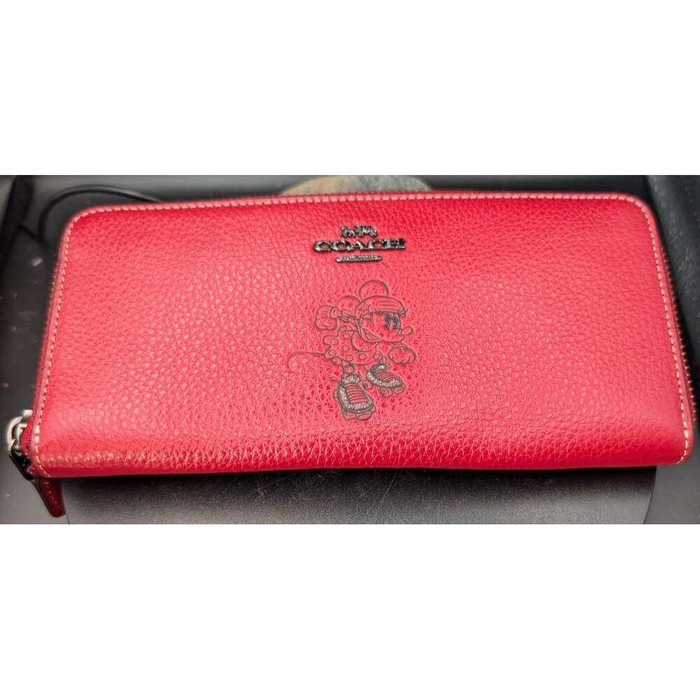 Coach x Disney Red Leather Wallet • Mickey/Minnie Graphic • Zip Wallet •